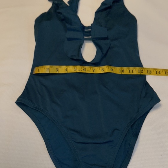 Woman’s Shade And Shore Plunge Ruffle Teal One Piece Swimsuit Size Small - Picture 3 of 10